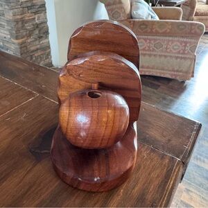 Vintage Hand Carved Wooden Apple Desk Organizer